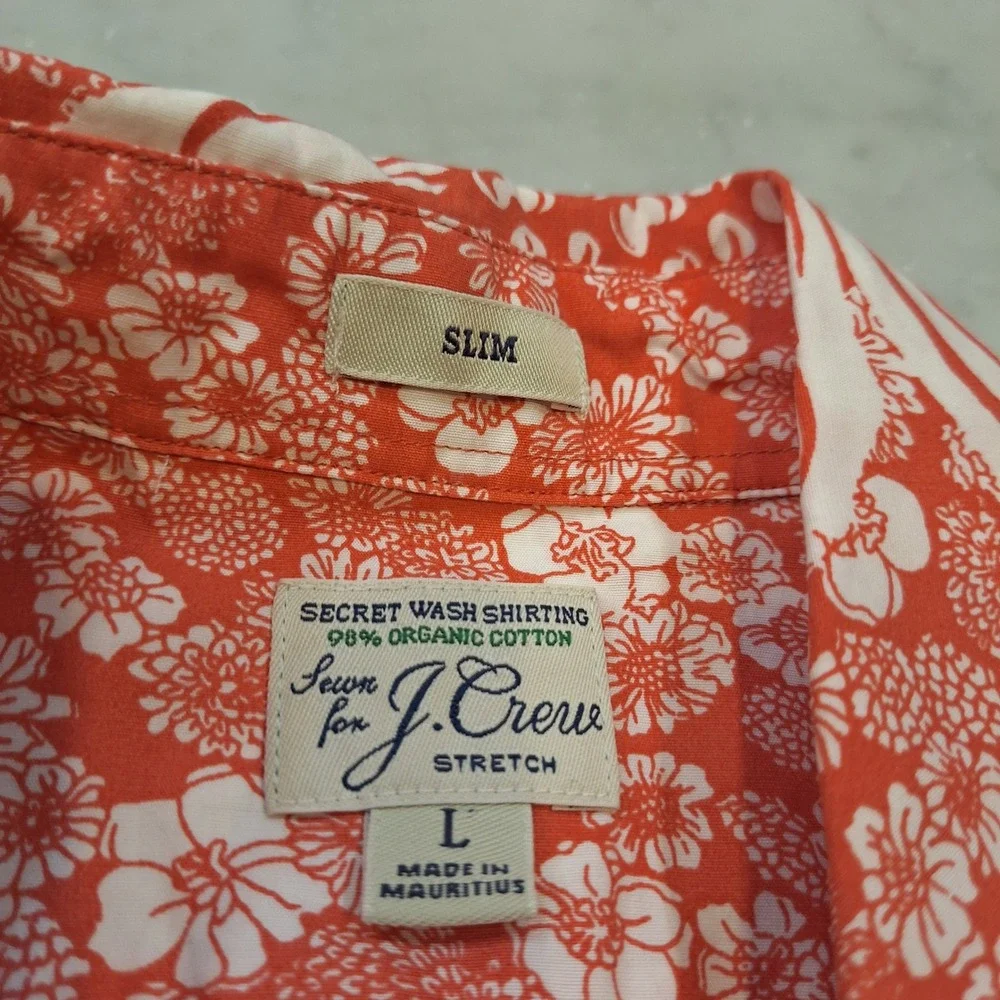 J.Crew Button Down Shortsleeve Shirt‎ Sz Lg Hawaiian Floral Slim Fit Secret Wash